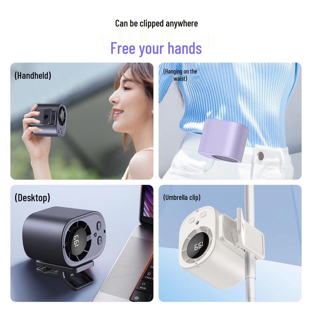 High-Power Multifunctional Portable Fan: Desktop, Clip-On, Long Battery Life, Waist Hanging