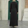 Elegant Ice Silk Crinkle Long Sleeve High-Slit Dress for Muslim Women