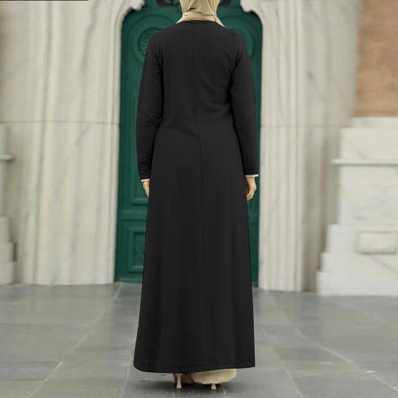 Elegant Ice Silk Crinkle Long Sleeve High-Slit Dress for Muslim Women