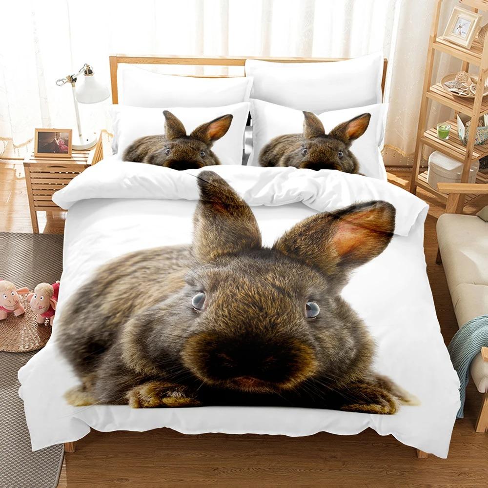 3D The Rabbit Bedding Sets Duvet Cover Set With Pillowcase Twin Full Queen King Bedclothes Duvet Cover