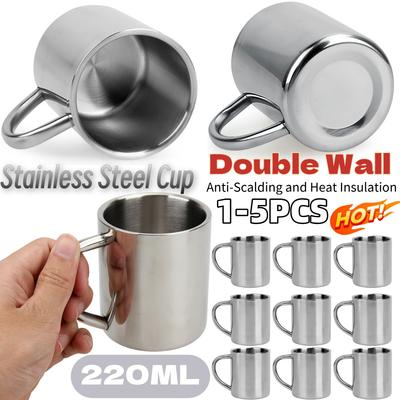 1-5 SZTUK 220ML Kubek ze Stali Nierdzewnej Filiżanka do Kawy Dwścienny Stal Nierdzewna Anti-Heat Anti-Scalding Kubek Outdoorowy Metalowy Kubek do Picia