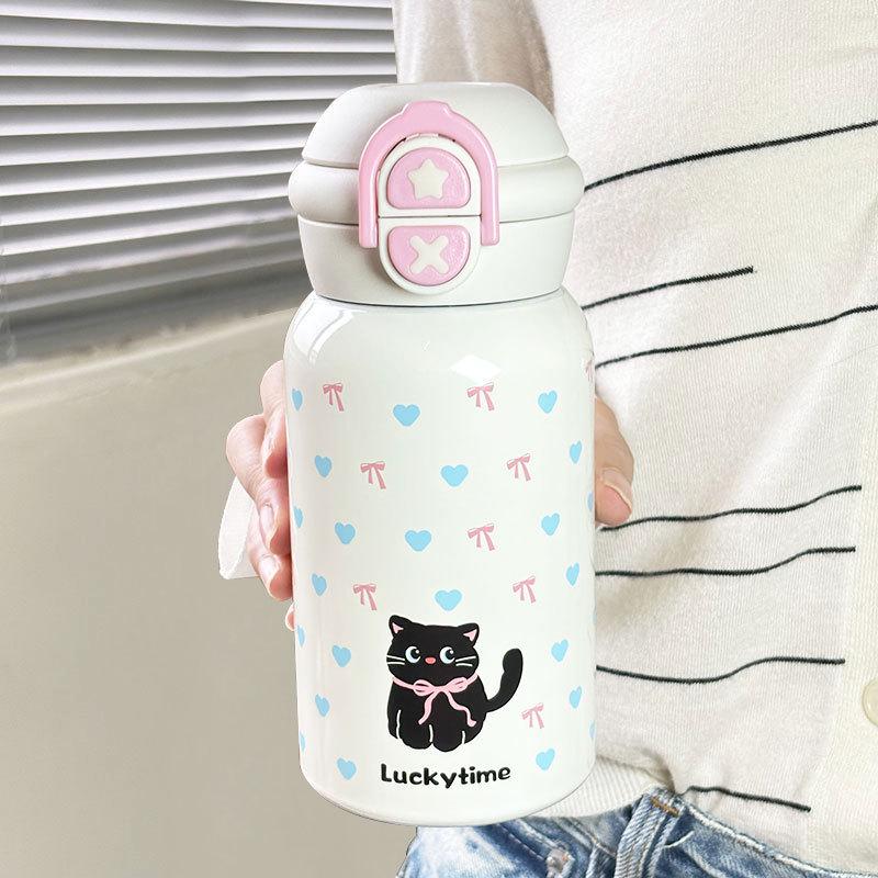 Kitten Thermos Cup: 2026 Stylish Insulated Straw Cup for Students - Cute, Portable, 316 Stainless Steel