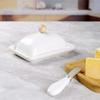 Ceramic Butter Dish with Lid Western Cheese Butter Box with Stainless Steel Butter Knife Restaurant Decorative Kitchen Supplies