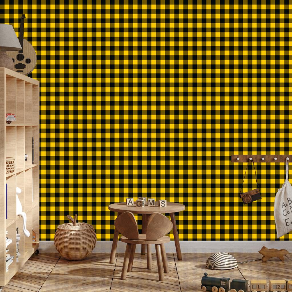 Yellow and black checkered wallpaper for living room and bedroom 50x1000