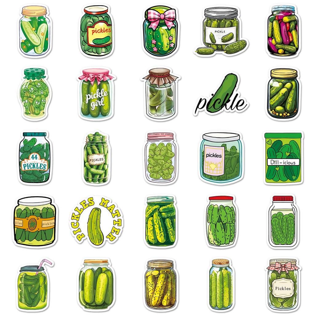 50 Sheets Cucumber Cartoon Cool Decorative Stickers for Scooters, Power Banks, and Stationery Boxes