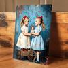1 Piece: Retro-style Twin Girl Tin Painting Plaque, European Country Style Children's Room Decorative Painting, Living Room/entr