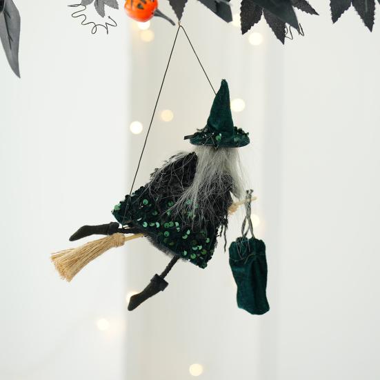 Halloween Hanging Witch Decor Hangable Witch Doll Ornament Small Flying Witch Figurine On A Broom for Garden Yard Haunted House Halloween Decor