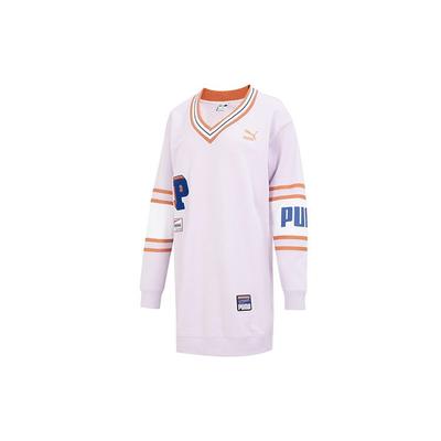 Miejski Vintage Odznaka Logo Nadruk Sportowa Codzienna Dzianinowa Sukienka z Długim Rękawem Sukienka Damska Fioletowa 677380-17