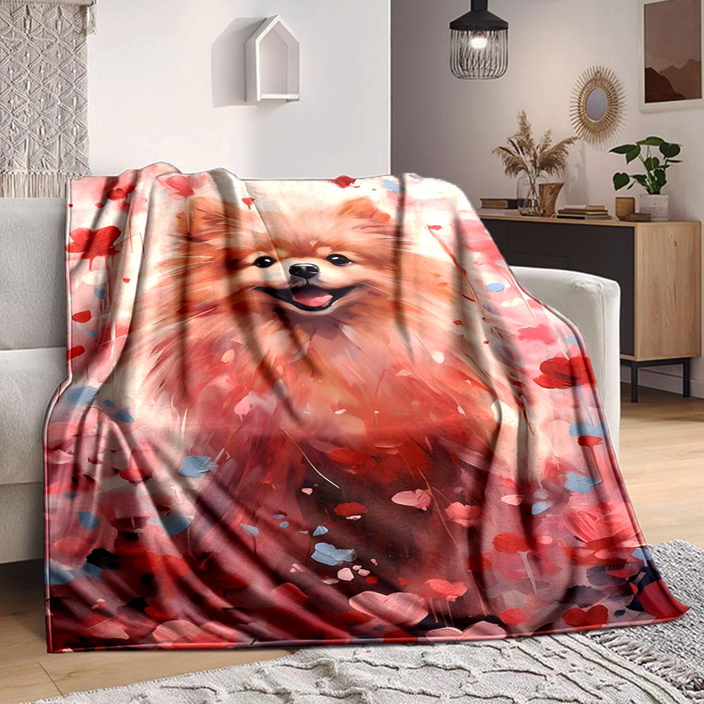 1Pc Pomeranian Heartland Flannel Blanket, Soft And Comfortable, Casual Warm, Camping Travel, Christmas, Halloween Xmas Gift. G1167