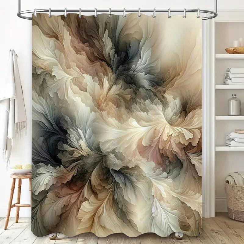 Abstrakter Blumiger Duschvorhang Badezimmer Dekoration Moderner Wasserdichter Stoff Duschvorhänge für Badewanne Verschiedene Farben erhältlich