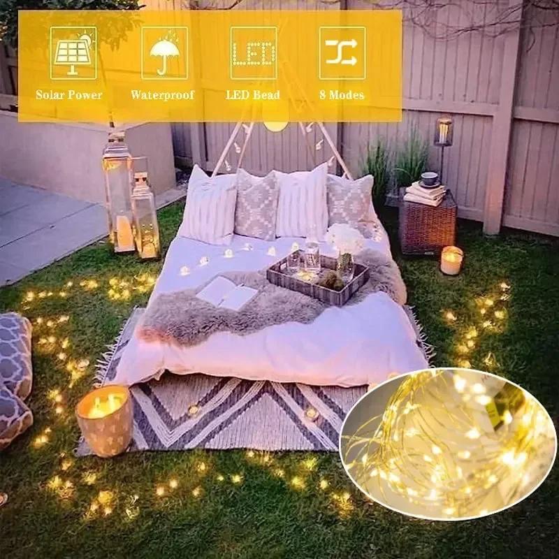 Copper Wire Outdoor Solar Light String 8 Modes for Wedding Party Home Garden Summer Decoration LED Solar Christmas Garland Lamp