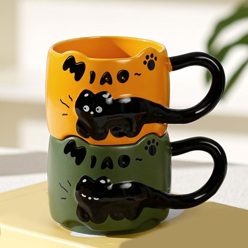 Black Cats Ceramic Mugs Heat Resistant to 1000C for Microwave Oven Use with Insulated Handle and Dishwasher Safe