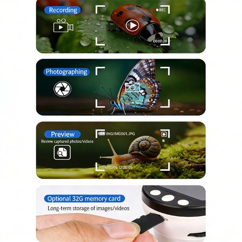 Giocattolo Scientifico Schermo a Colori da 2 Pollici Microscopio Digitale 1000X Per Bambini Fotocamera Portatile Dispositivo di Ingrandimento LED