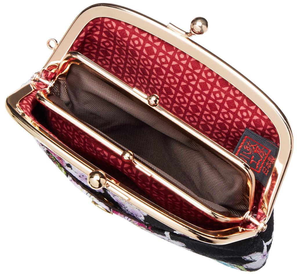 Uni Made in Futago Chirimen Japanese Pattern Clasp Wallet Blossom (N0207) Seni, Japan, Parent-Child [Cherry Knot, Black]