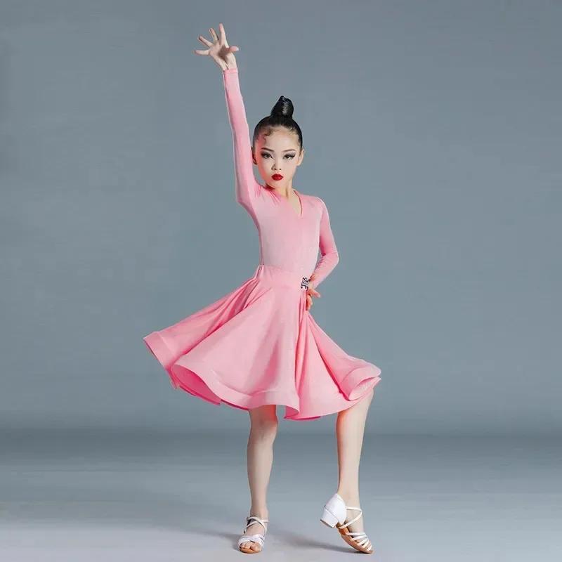Children's Latin Dance  Girls' Dance Practice Dress Latin Dance Dress Long Sleeve Competition Split Dress Women's Perfo
