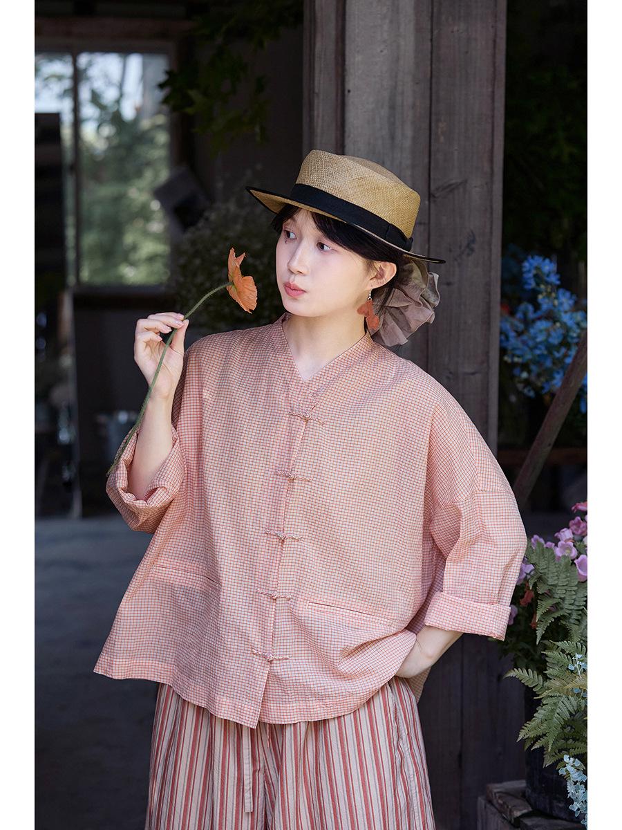 

Женский ретро-кардиган в клетку с V-образным вырезом - Осенний оранжево-красный M