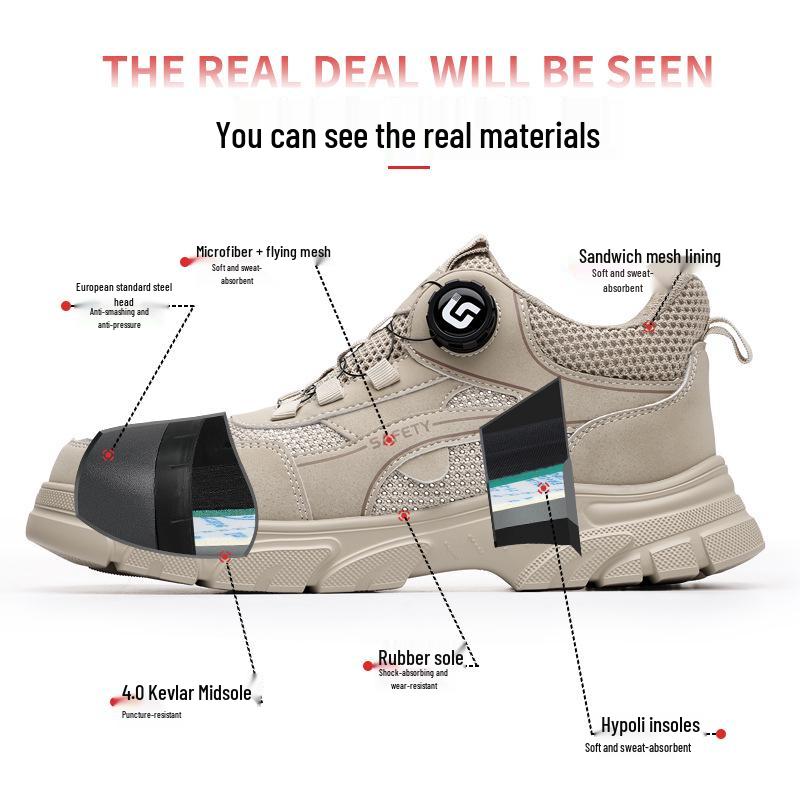 Men's Lightweight Steel Toe Safety Shoes: Breathable, Anti-Smash, Anti-Puncture, Comfortable, Wear-Resistant Labor Protection Footwear.