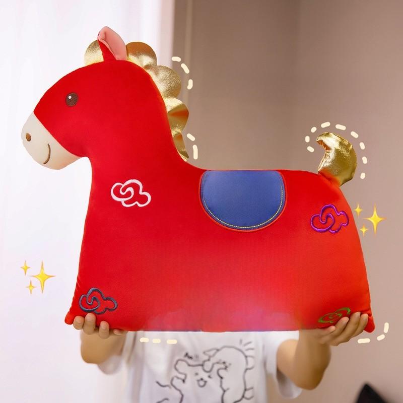 Horse Year Lucky Plush Cushion With Pp Cotton Filling For Home Decor And Gift