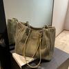Women Corduroy Shoulder Bag Solid Color Handbag Shoulder Strap Large Capacity Simple Multifunctial Design Casual Totes
