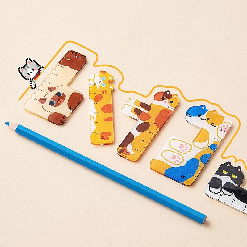 texture5Pcs Mini Palm Cartoon Ruler Set Straight Rulers Student Stationery Supplies for Kids Back To School Classroom