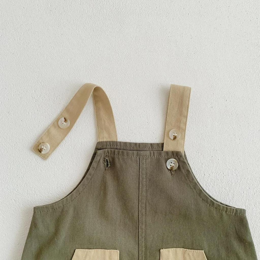 Korean-Style Baby Overalls: Unisex Infant Shorts with Pockets and Suspenders