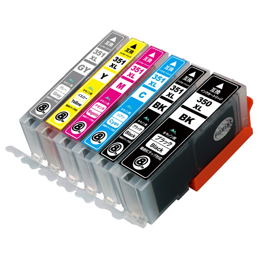 

Compatible Ink Cartridges for Canon Pack Pigment with IC Chip Level Indicator and Warranty Mt.Smile 351/350 Pigment, 6-Color (BCI-350XL PGBK) +