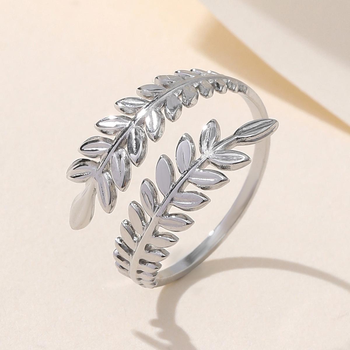 Adjustable Sweet Leaf Ring - Titanium  Stainless Steel Forest Style