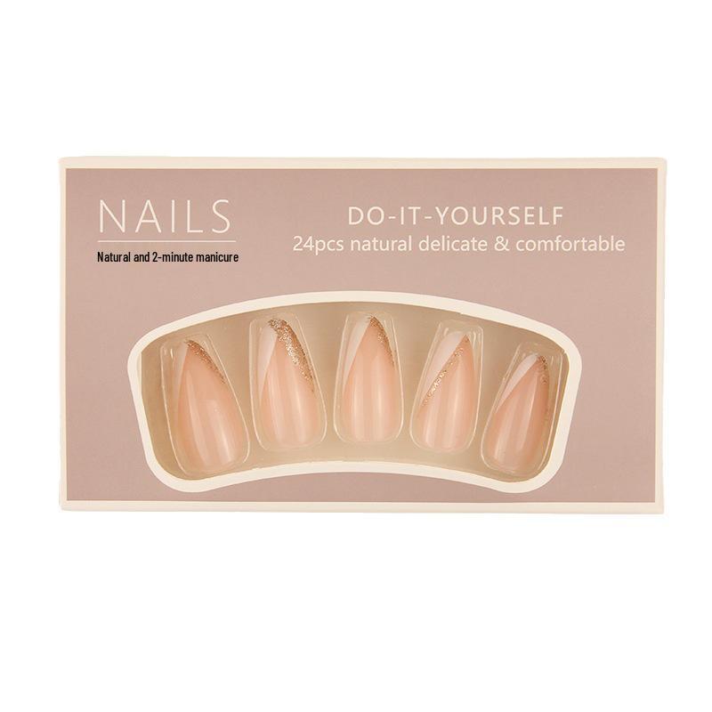 Short White Gold Glitter French Manicure Fake Nails