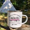 Personalisierte Tasse Benutzerdefinierter Tourenwagen mit Namen Emaille-Tasse Camping Lagerfeuer Kaffeetassen Reise-Wasserbecher Wohnmobil Beste Geschenke