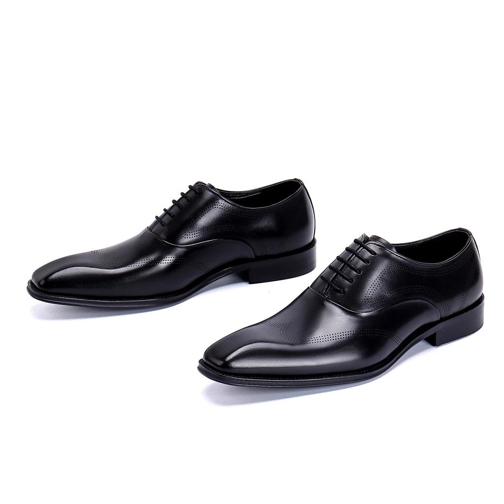 Herren Britische Oxford Schuhe mit eckiger Spitze, handpolierte Brock-Gravurlederschuhe, öffentliche Version
