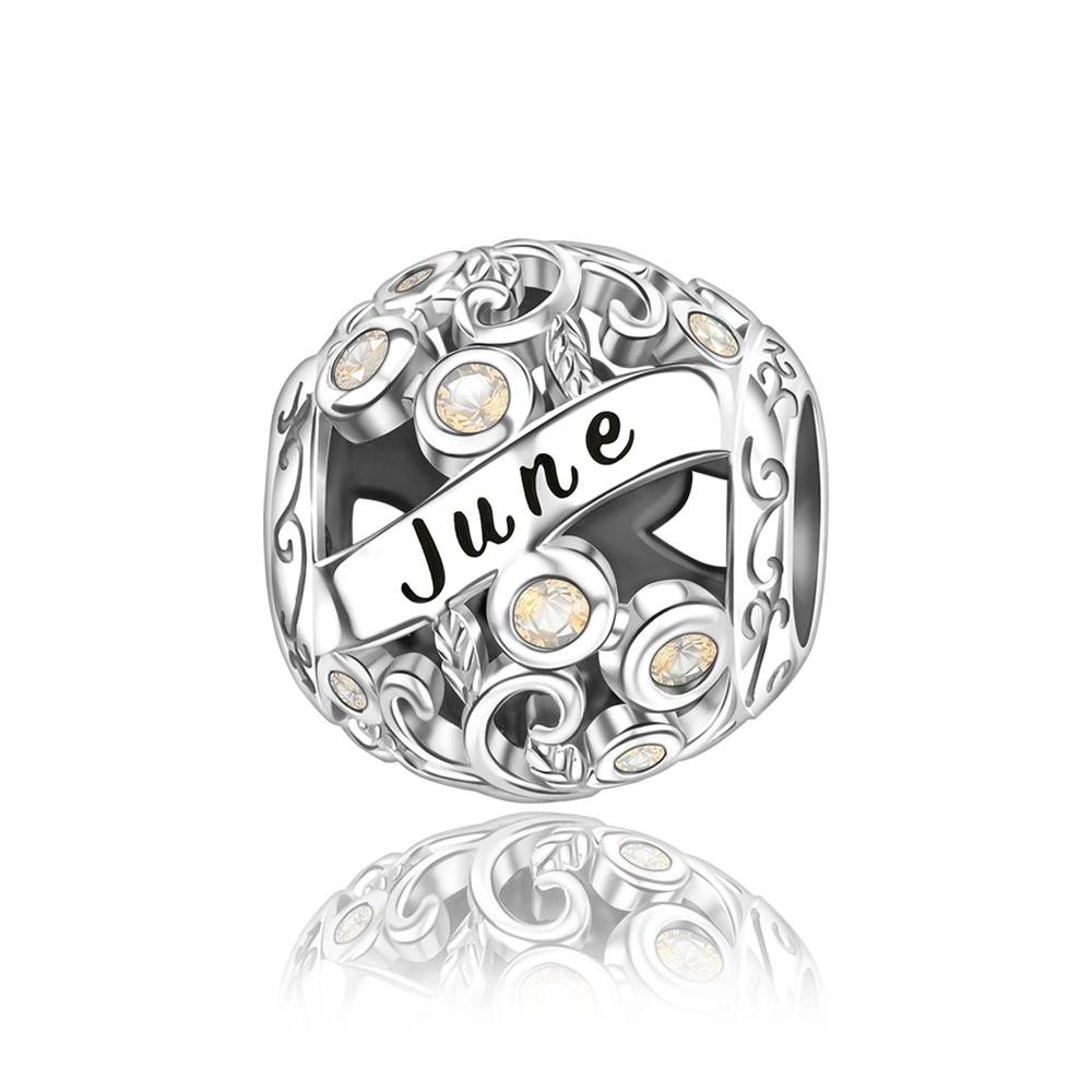 New 925 Silver Charms Colored Zircon Twelve Months Beads Pendant Bracelets Necklaces Womens DIY Jewelry Gift