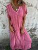 Summer New Women's Fashion Cotton and Hemp V-neck Dress for Women