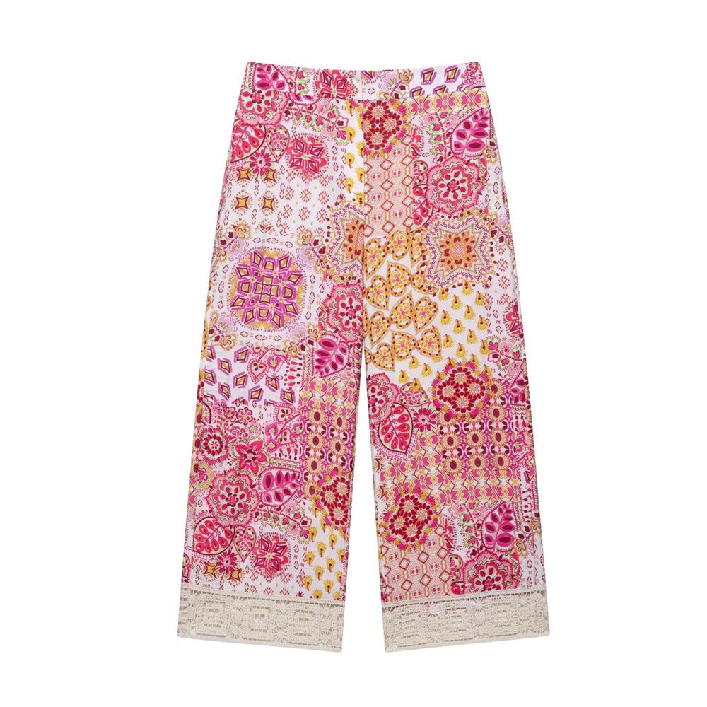 2025 Spring/Summer Women's Textured Lace Cuff Shirt and High-Waisted Pants Set