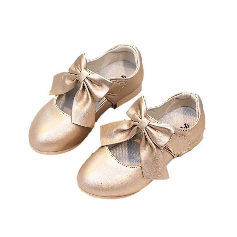 Size 26-36 Girls' Leather Shoes Little Princess Soft Sole Women's Bow Performance Shoes Children Shoes Girls