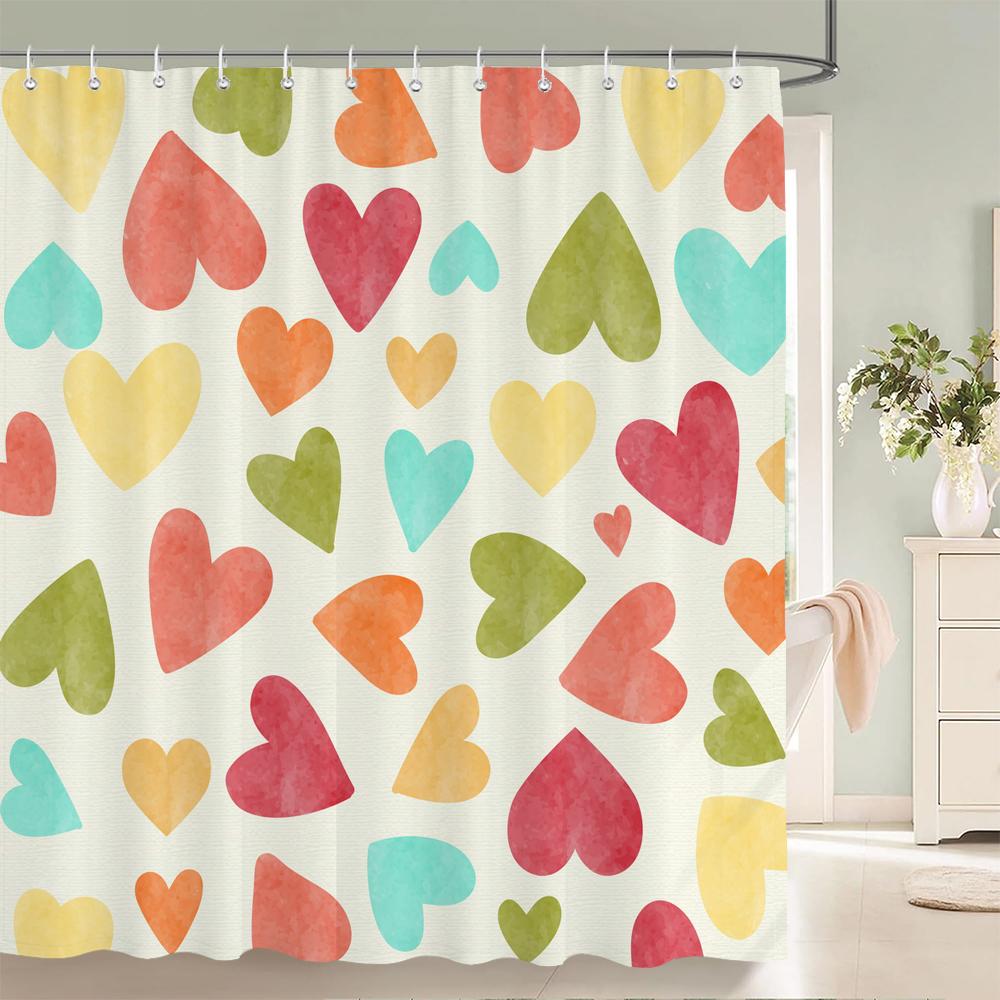 Heart-shaped Pattern Shower Curtain Fabric Shower Curtains for Valentine's day Bathroom Decor Pink Love style Shower Curtains