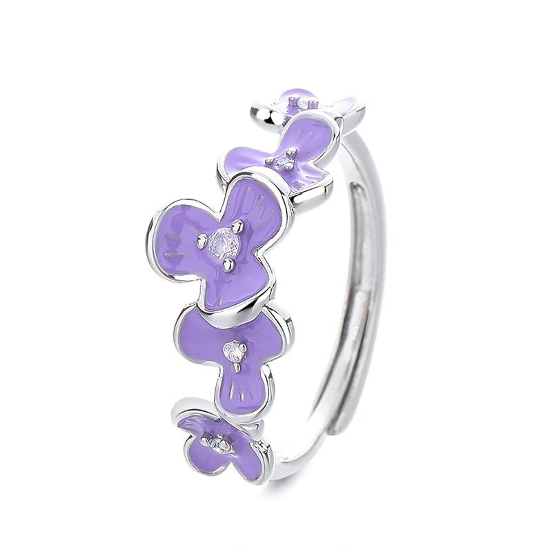 Vintage Glyzinienblüte Diamant Emaille Ring Damen Nischen Design Idyllisch Verstellbar Zeigefinger Ring Vielseitiger Schmuck 2026
