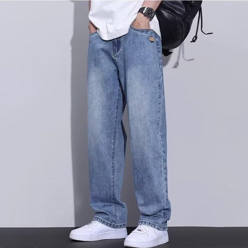 New Spring and Autumn Loose Straight Jeans Men's Trendy Brand Light Blue American Retro Casual Long Pants
