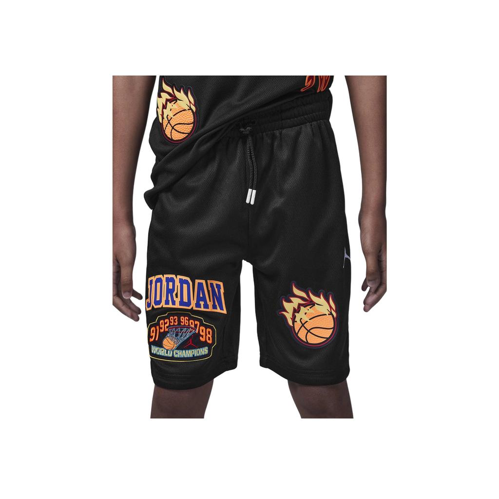 Jordan Letter Patch Straight Leg Kids Shorts Kids Bottoms Black FV2711-010