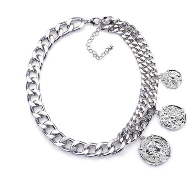 Metal Chain Asymmetrical Necklace Creative Niche Design Sense Simple Medallion Pendant Collarbone