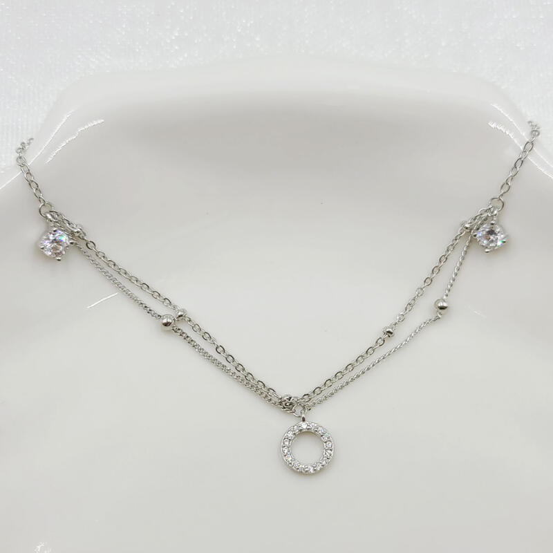Silver 925 Ring Pendant Double Chain Anklet