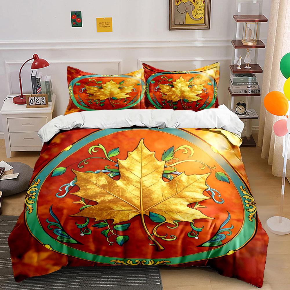 Autumn Leaves Decorative Set Soft Comfortable Duvet Cover Bedding Set Included 1*Duvet Cover & 2*Pillowcases, Gift