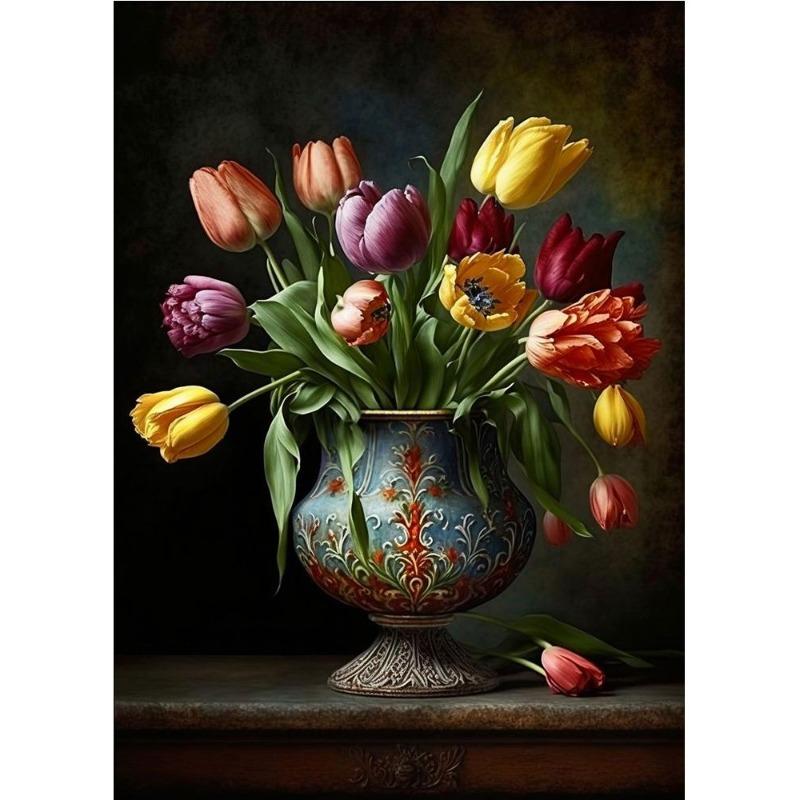Scandinavian Bright Still Life with Flowers, Floral Art, Poster, Canvas, Painting, Abstract Vintage Wall Art for the Living Room