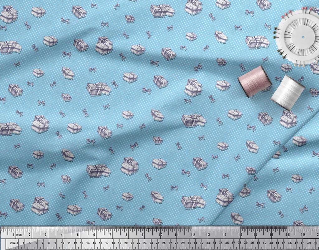 Soimoi Blå Japan Kreppsatin Stoff Bånd & Gaveeske Fest Trykt Stoff 1 meter 42 Tommer