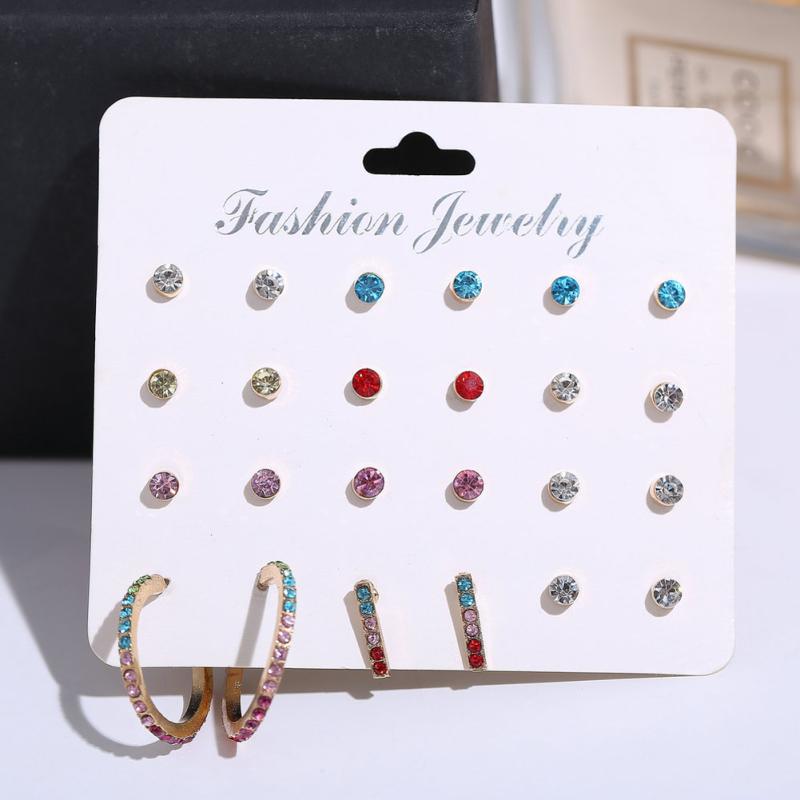 RUI RUI YU 12-delige set Unisex oorbellen Gekleurde zirkoonlegering Retro Eenvoudige C-vormige oorbellen