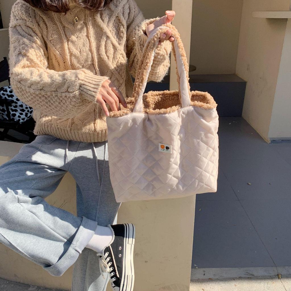 Women Cute Plush Bear Girl Heart Embroidery Double Sided Shoulder Bag