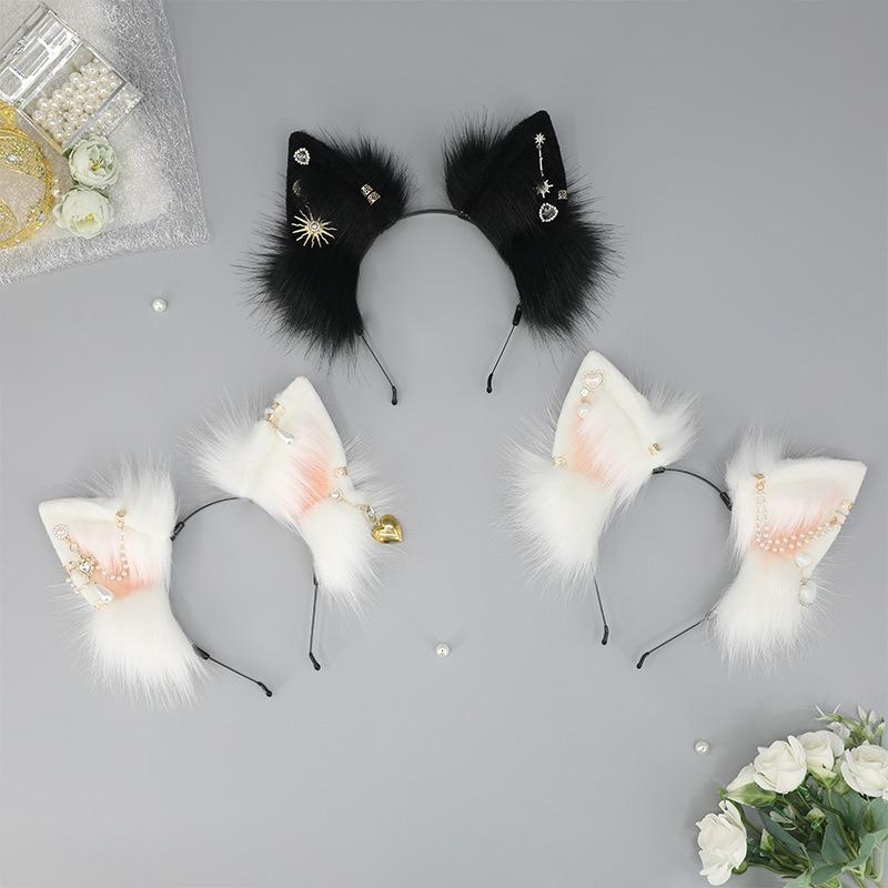 Cute Plush Fox Ears Headband Cos Headgear Accessories Comic Show Props Simulation Animal Ears Love Pendant Hair Accessories