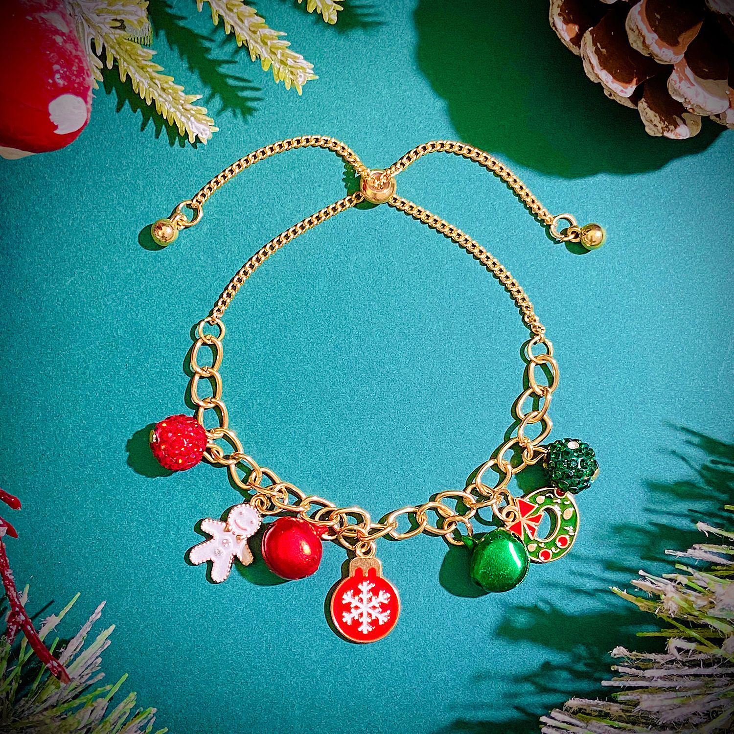 

Christmas Women s Bracelet: European & American Creative Snowflake, Reindeer, Bell, Santa Claus Drawstring Design
