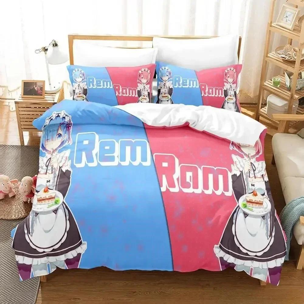 

Новый комплект постельного белья Re Zero Rem Ram, комплект из трех предметов с рисунком из мультфильма «Аниме», для взрослых и детей, для спальни, пододеяльник, наборы 3D Kawaii Girl, домашний текстиль 70x133cm 2pcs