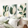 Set di 3 Eleganti Stampe Artistiche con Foglie Beige e Verdi - Decorazione Murale Moderna per Soggiorno, Camera da Letto o Ufficio, Poster su Tela Non Incorniciato