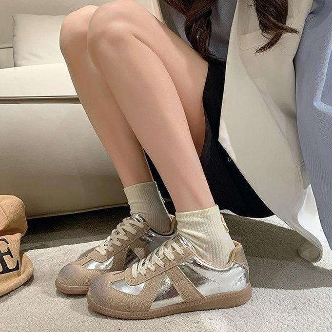 Cowhide Version Retro Polish Silver Women's New Versatile Lace-up Single Shoes Sports Casual Flat Bottom